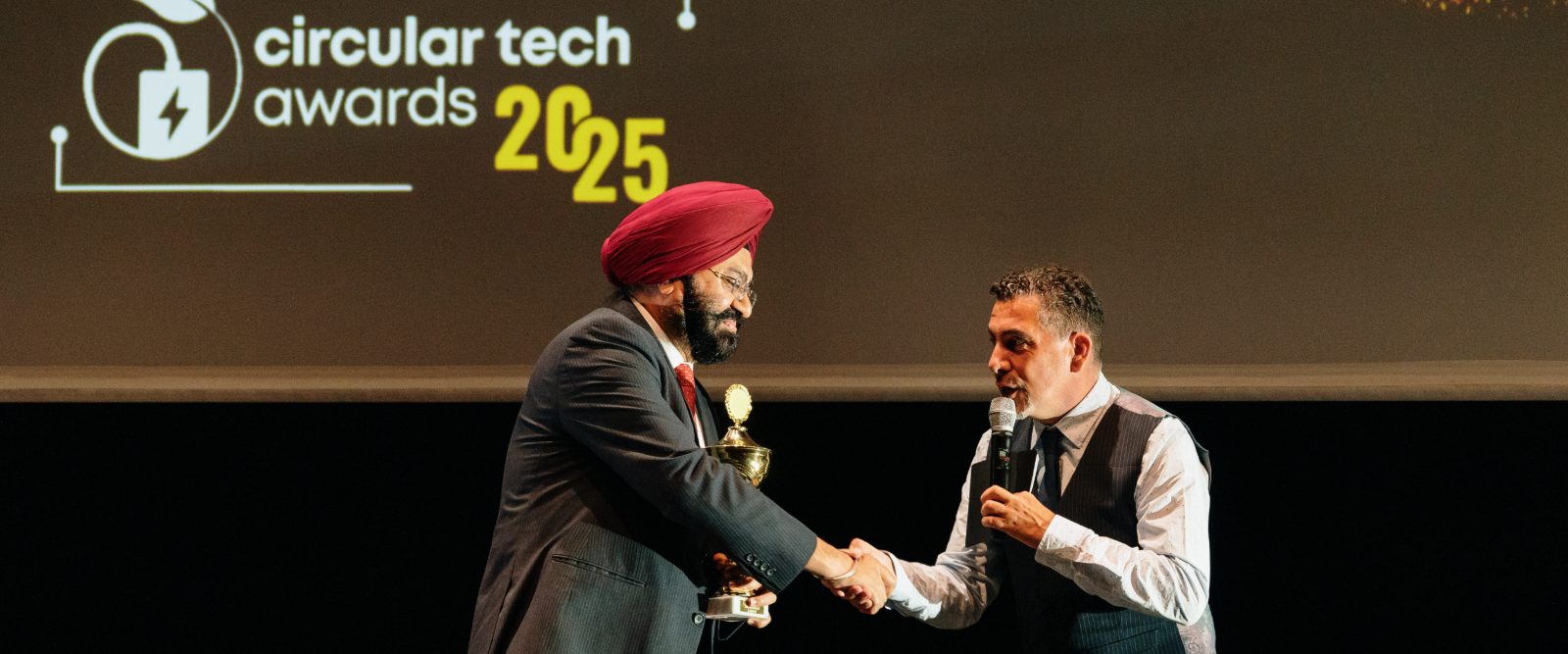 Trophy presented on stage at the Circular Tech Awards 2025